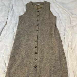 Orvis Beige Wool Tweed Long A-Line dress Button Front Size 12P Petites